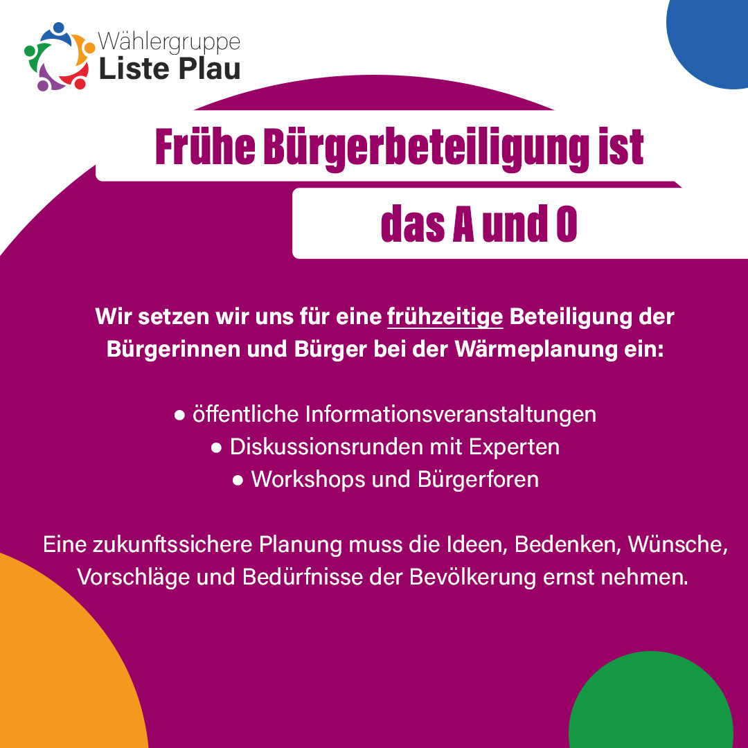 Liste Plau: Frühe Bürgerbeteiligung